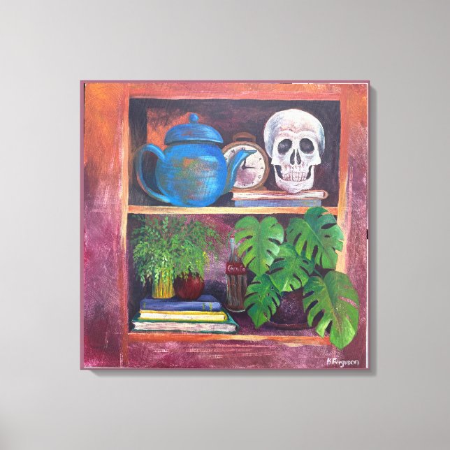 Still Life on a Bookcase Stretched Canvas Print (Front)