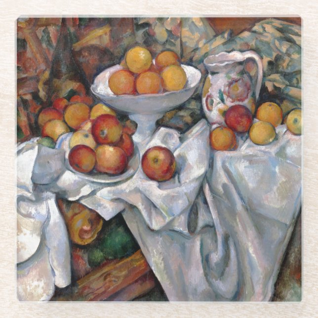 Still Life Oranges - Paul Cezanne Painting Art Glass Coaster (Front)