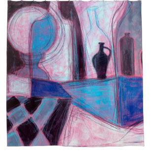 Still life painting/drawing of stylised bottlespai shower curtain
