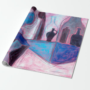 Still life painting/drawing of stylised bottlespai wrapping paper