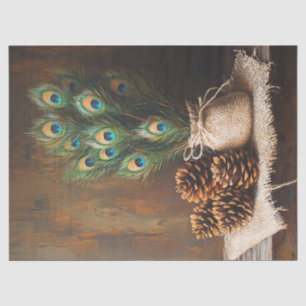 Still Life Peacock Feathers Pinecones Decoupage Tissue Paper