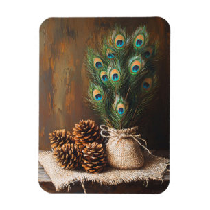 Still Life Peacock Feathers Pinecones Flexible Magnet