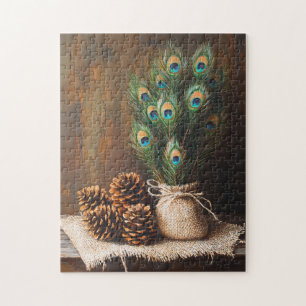 Still Life Peacock Feathers Pinecones Jigsaw Puzzle