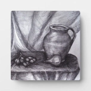 Still Life Pencil Drawing 5.25 x 5.25 with Easel Plaque