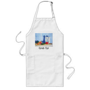 still life picture of vegatables on chopping board long apron