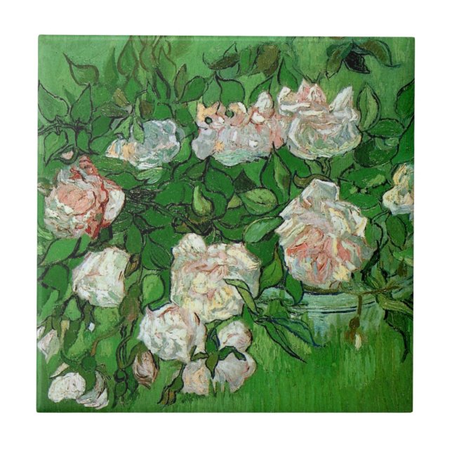 Still Life: Pink Roses by Vincent van Gogh Tile (Front)