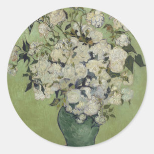 Still Life Pink Roses in a Vase by Van Gogh Classic Round Sticker