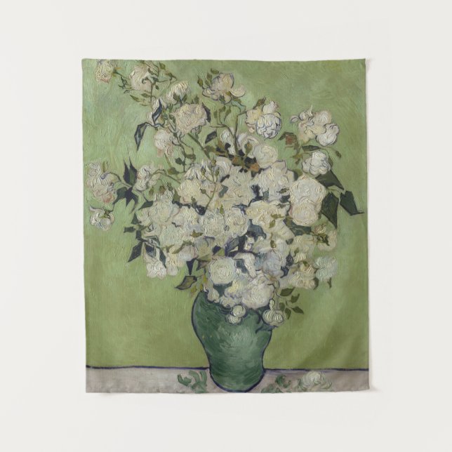 Still Life Pink Roses in a Vase by Van Gogh Tapestry (Front)