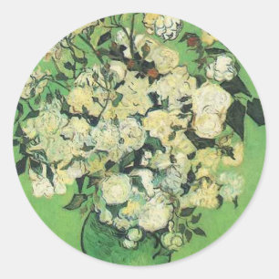 Still life - Pink Roses in a Vase Vincent an Gogh, Classic Round Sticker