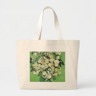 Still life - Pink Roses in a Vase, Vincent van Gog Large Tote Bag