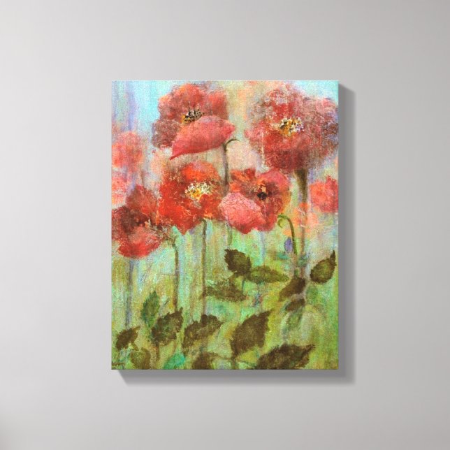 Still Life Poppies In Pastel Red Canvas Print (Front)