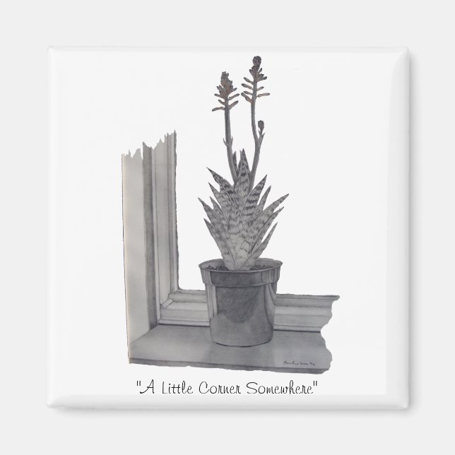 Still life pot plant realist art sketch magnet (Front)