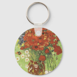 Still life - Red poppies and daises Key Ring