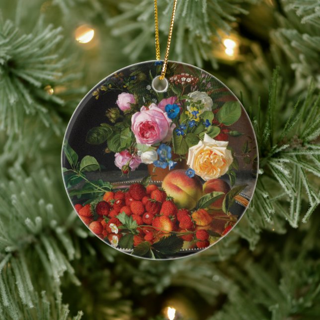 Still Life Roses and Strawberries by Otto Ottesen Ceramic Tree Decoration (Tree)