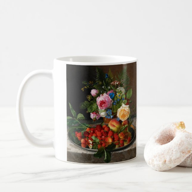 Still Life Roses and Strawberries by Otto Ottesen Coffee Mug (With Donut)