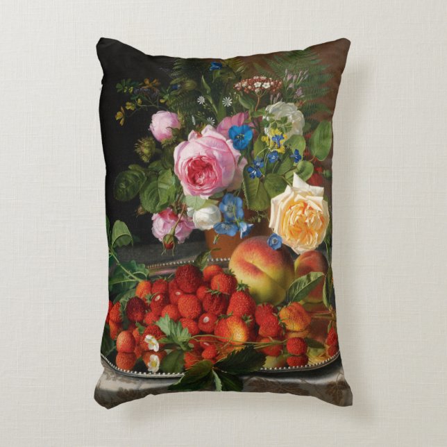 Still Life Roses and Strawberries by Otto Ottesen Decorative Cushion (Front(Vertical))