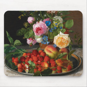 Still Life Roses and Strawberries by Otto Ottesen Mouse Mat