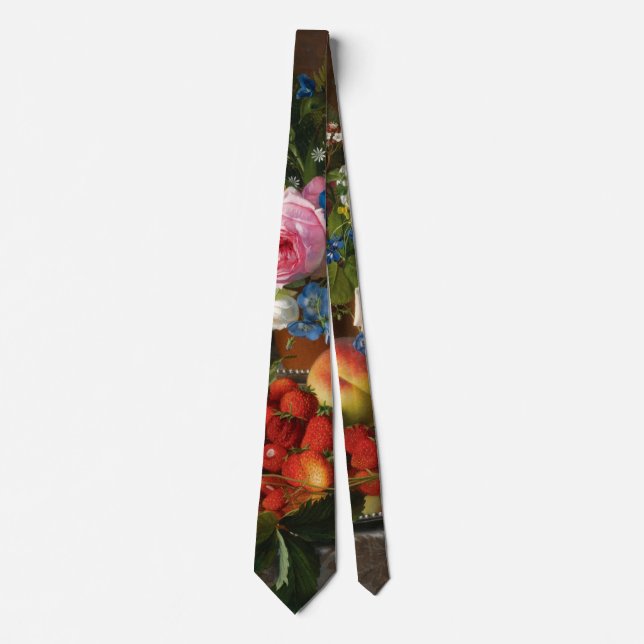 Still Life Roses and Strawberries by Otto Ottesen Tie (Front)
