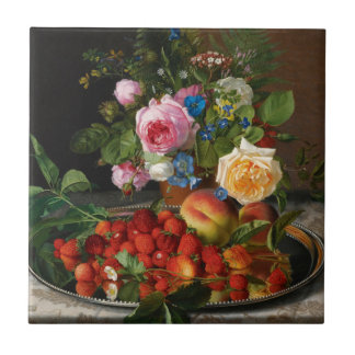 Still Life Roses and Strawberries by Otto Ottesen Tile