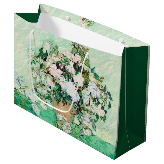 Still Life Roses in a Vase by Vincent van Gogh Large Gift Bag (Front Angled)