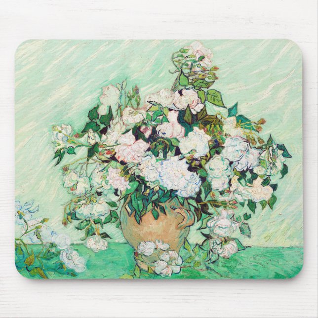 Still Life Roses in a Vase by Vincent van Gogh Mouse Mat (Front)
