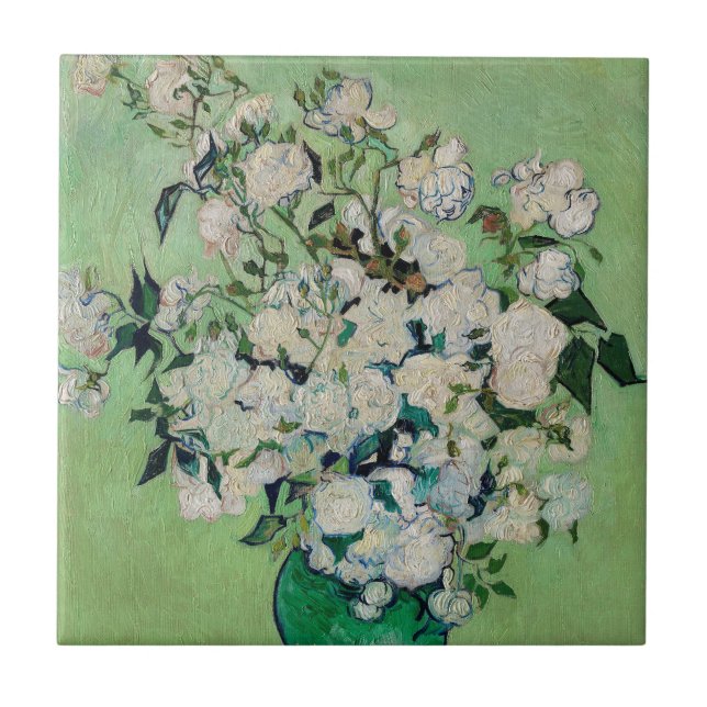 Still Life Roses in a Vase by Vincent van Gogh Tile (Front)
