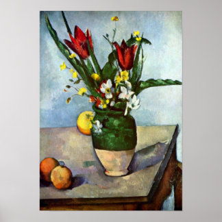 Still Life, Tulips and Apples by Paul Cezanne Poster