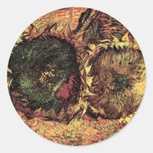 Still Life Two Cut Sunflowers by Vincent van Gogh Classic Round Sticker