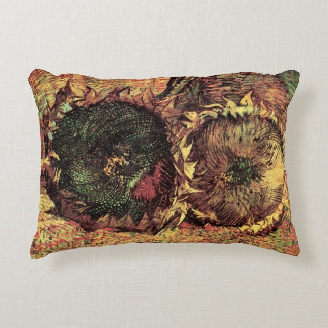 Still Life Two Cut Sunflowers by Vincent van Gogh Decorative Cushion (Front)