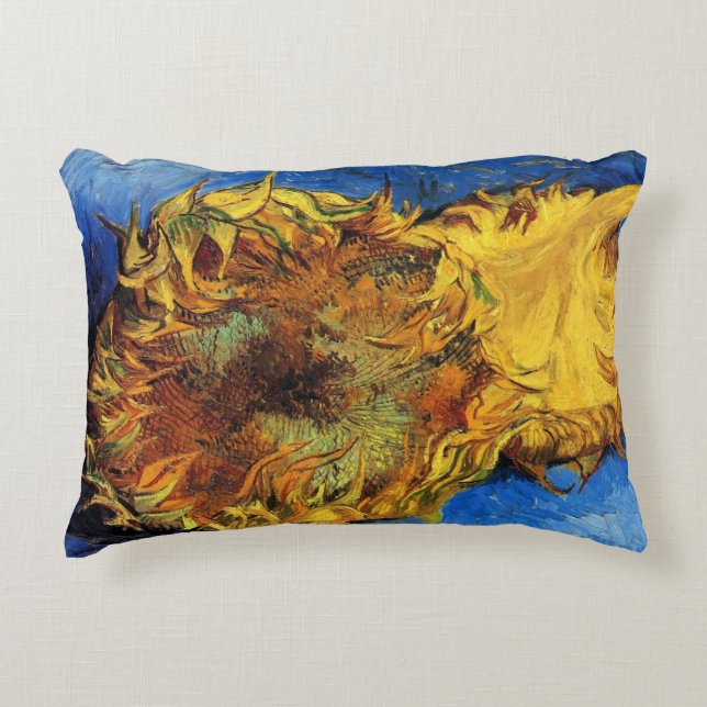 Still Life Two Cut Sunflowers by Vincent van Gogh Decorative Cushion (Front)