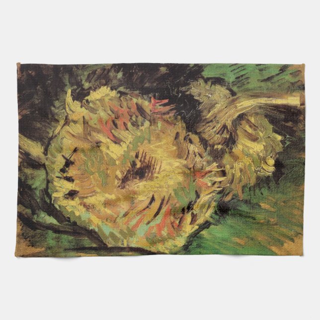Still Life Two Cut Sunflowers by Vincent van Gogh Tea Towel (Horizontal)