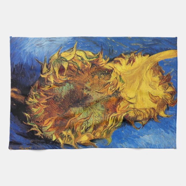 Still Life Two Cut Sunflowers by Vincent van Gogh Tea Towel (Horizontal)