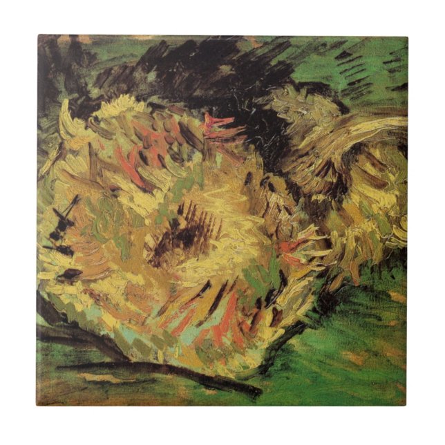 Still Life Two Cut Sunflowers by Vincent van Gogh Tile (Front)