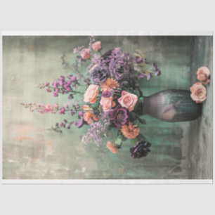 Still Life, Vase & Vibrant Rustic Purple Floral  Tissue Paper