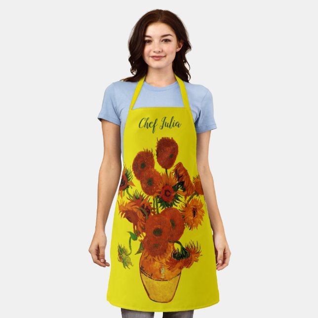 Still Life Vase w 15 Sunflowers Vincent van Gogh Apron (Worn)