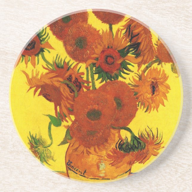 Still Life Vase w 15 Sunflowers Vincent van Gogh Coaster (Front)