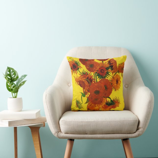 Still Life Vase w 15 Sunflowers Vincent van Gogh Cushion (Chair)
