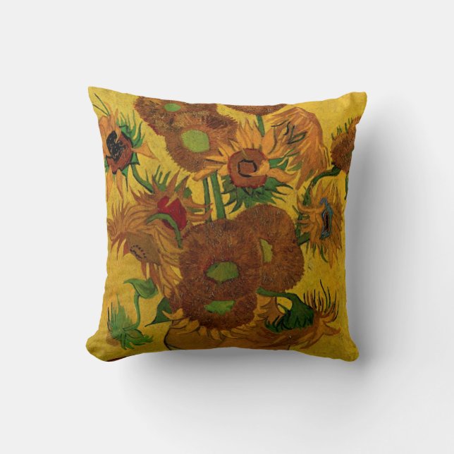 Still Life Vase w 15 Sunflowers Vincent van Gogh Cushion (Front)