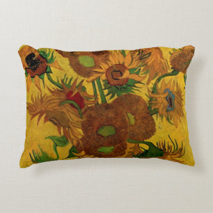 Still Life Vase w 15 Sunflowers Vincent van Gogh Decorative Cushion