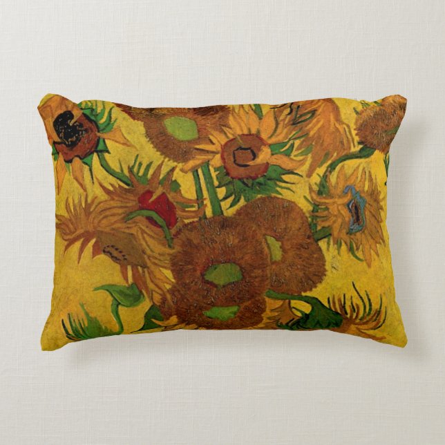 Still Life Vase w 15 Sunflowers Vincent van Gogh Decorative Cushion (Front)