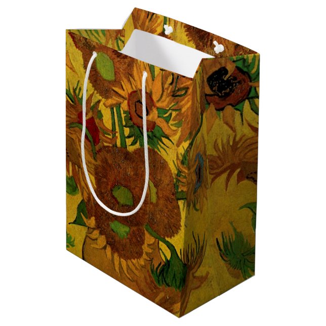 Still Life Vase w 15 Sunflowers Vincent van Gogh Medium Gift Bag (Back Angled)