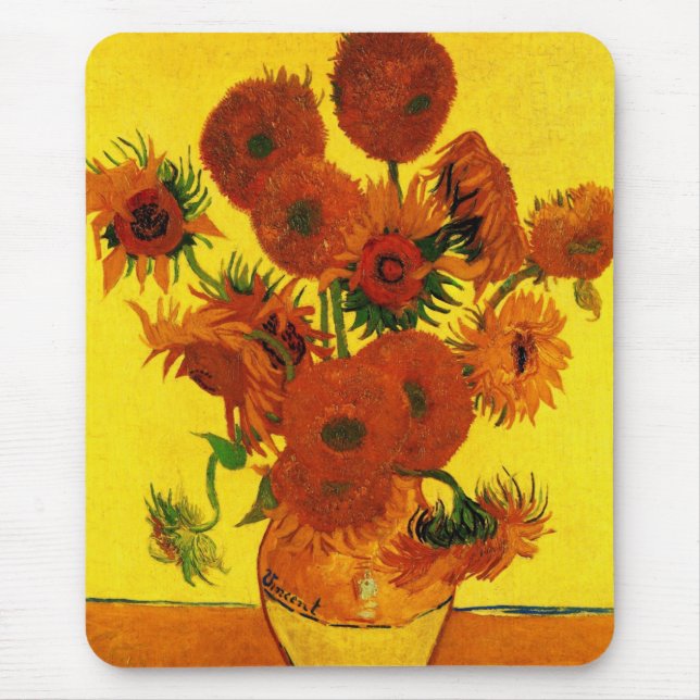 Still Life Vase w 15 Sunflowers Vincent van Gogh Mouse Mat (Front)