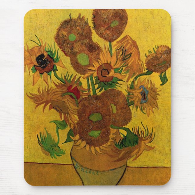 Still Life Vase w 15 Sunflowers Vincent van Gogh Mouse Mat (Front)