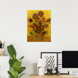 Still Life Vase w 15 Sunflowers Vincent van Gogh Poster