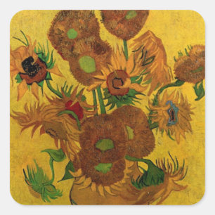 Still Life Vase w 15 Sunflowers Vincent van Gogh Square Sticker