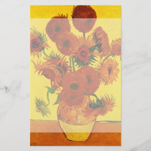 Still Life Vase w 15 Sunflowers Vincent van Gogh Stationery (Front)
