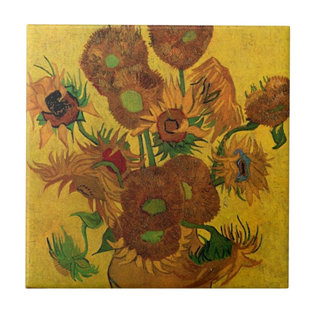 Still Life Vase w 15 Sunflowers Vincent van Gogh Tile (Front)