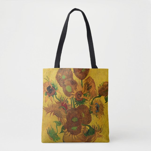 Still Life Vase w 15 Sunflowers Vincent van Gogh Tote Bag (Front)