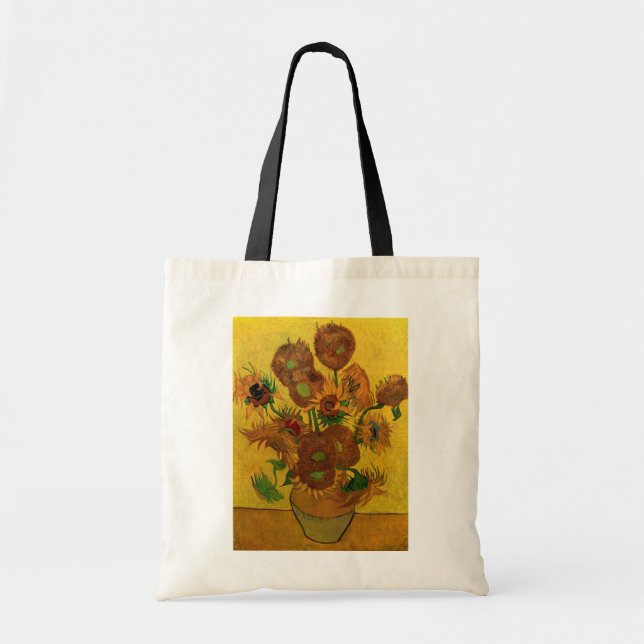 Still Life Vase w 15 Sunflowers Vincent van Gogh Tote Bag (Front)