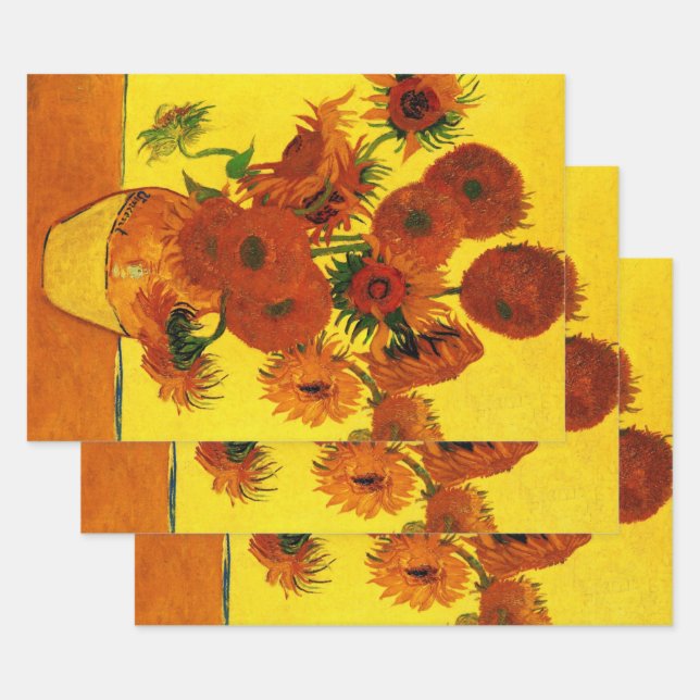 Still Life Vase w 15 Sunflowers Vincent van Gogh Wrapping Paper Sheet (Set)